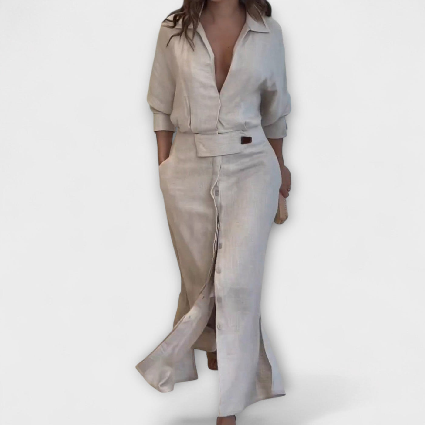 Hortenzie | Lněné maxišaty s výstřihem do V